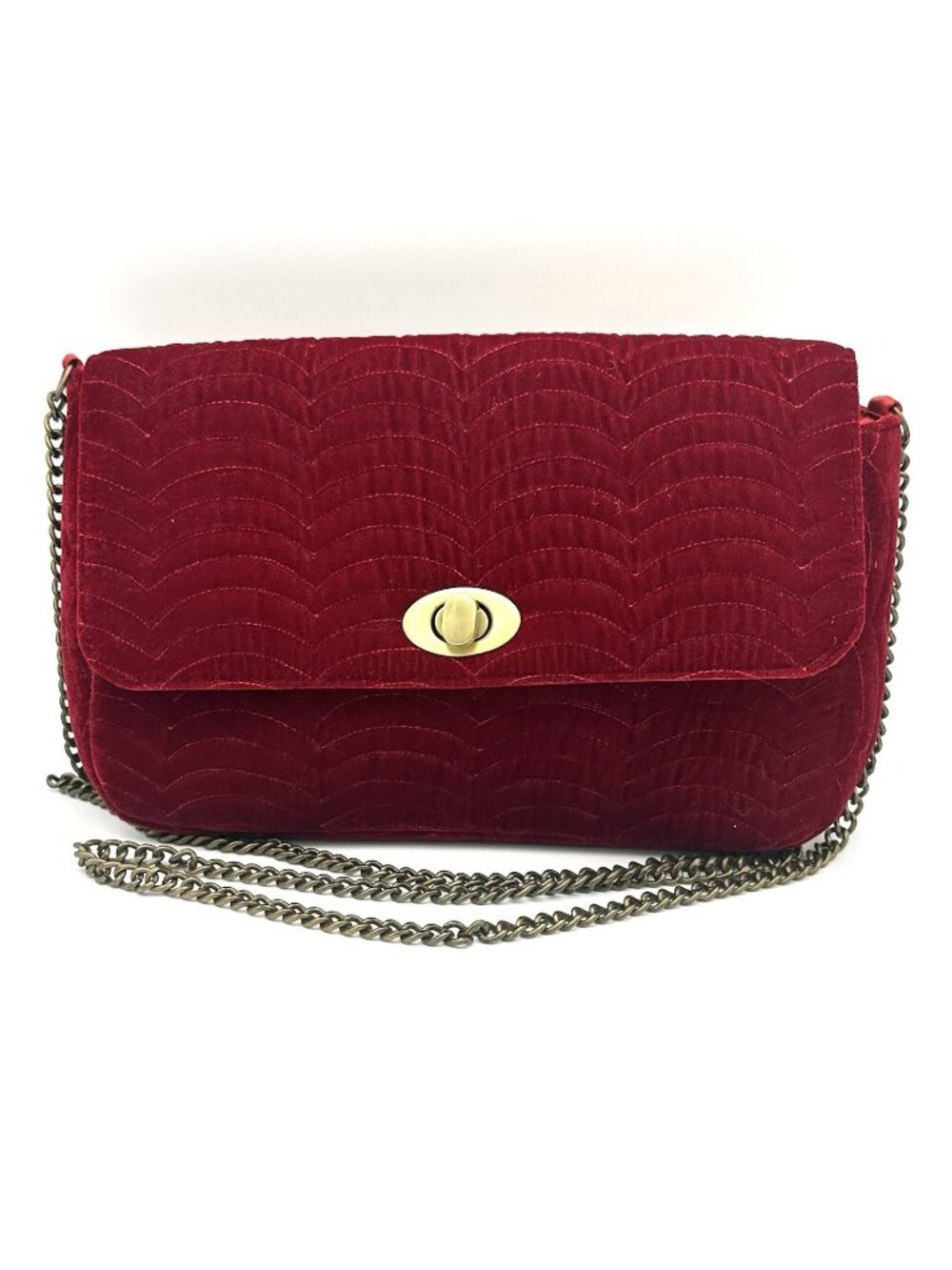 Burgundy Velvet Quilt Crossbody Evening Dress Purse Formal Scalloped Design